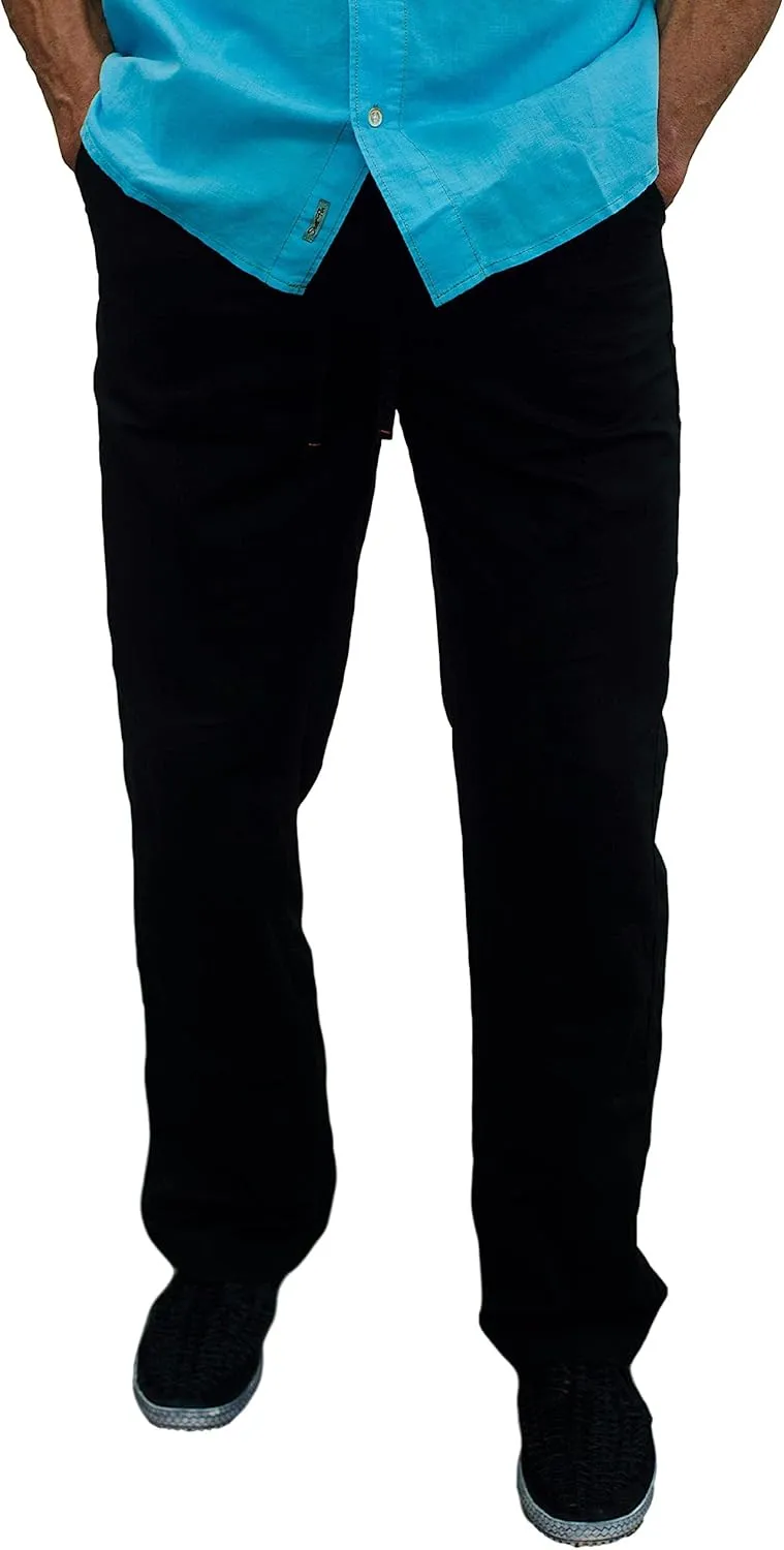 short fin Men's Drawstring Linen Pants W/Elastic Waist