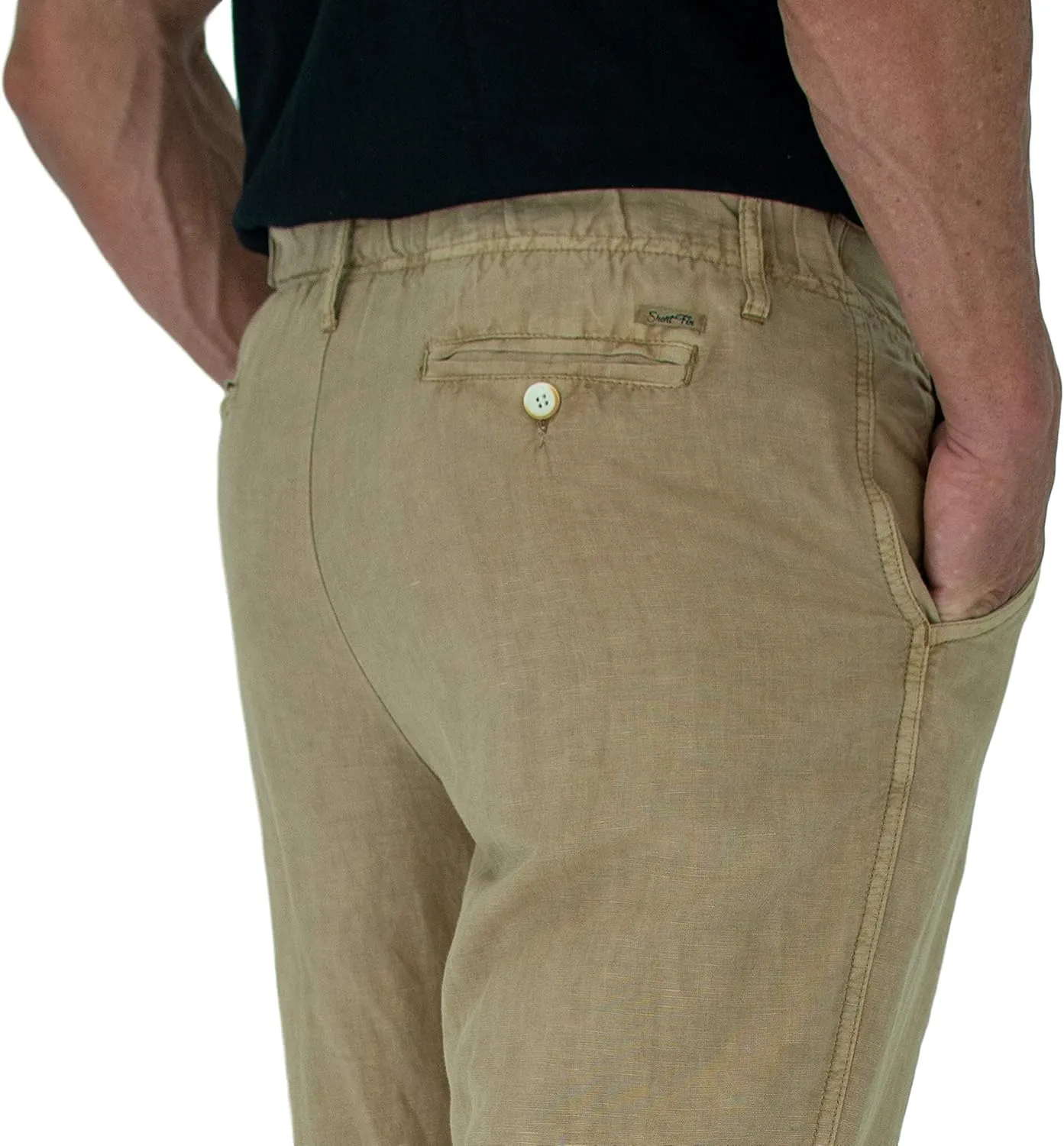 short fin Men's Drawstring Linen Pants W/Elastic Waist