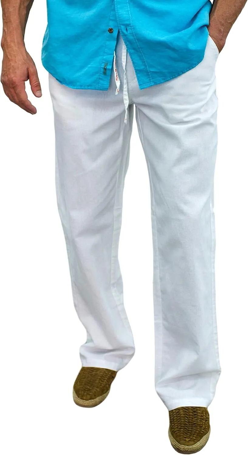 short fin Men's Drawstring Linen Pants W/Elastic Waist