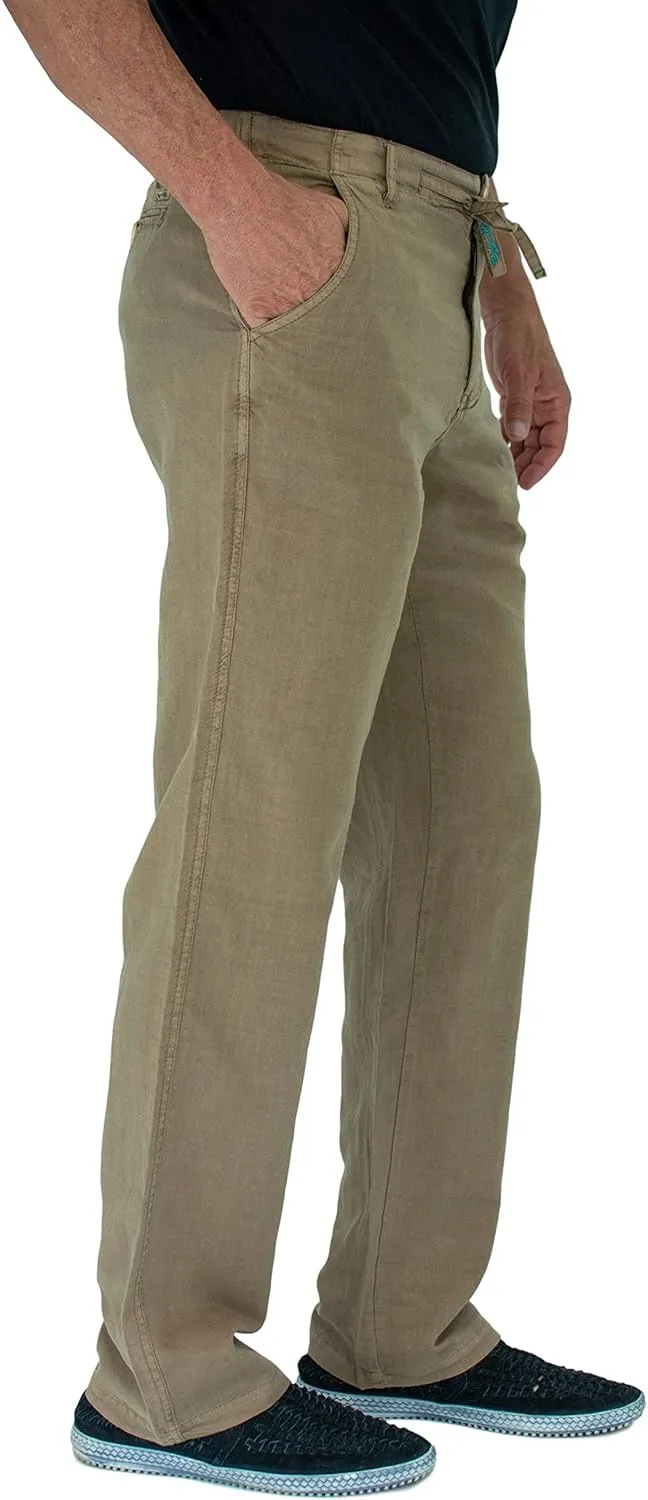 short fin Men's Drawstring Linen Pants W/Elastic Waist