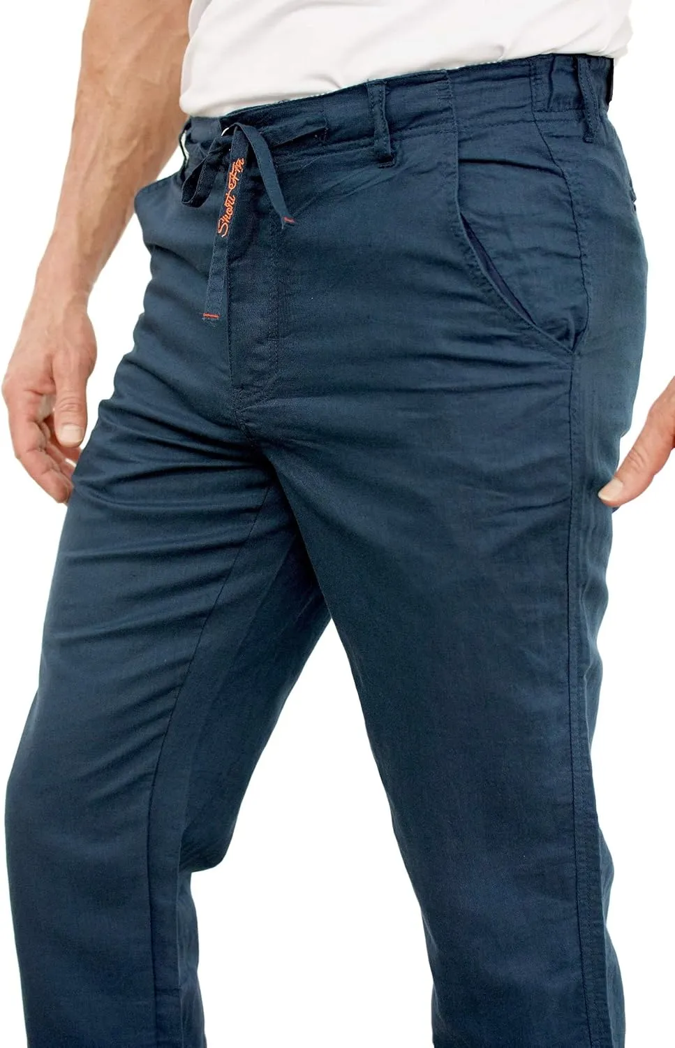 short fin Men's Drawstring Linen Pants W/Elastic Waist