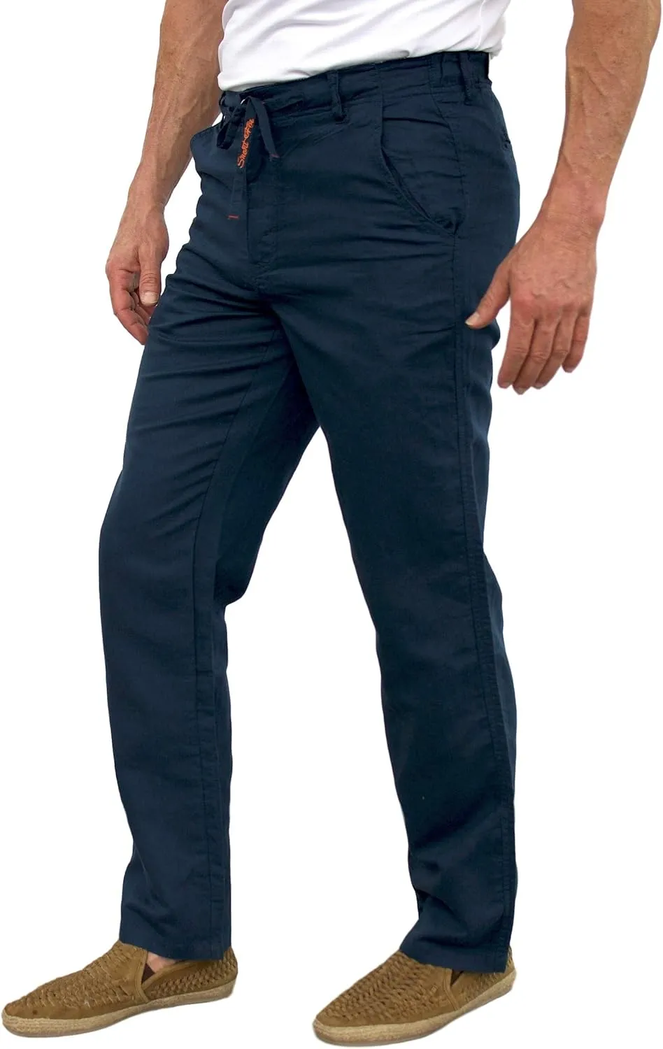 short fin Men's Drawstring Linen Pants W/Elastic Waist