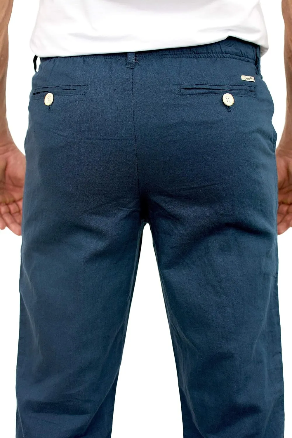 short fin Men's Drawstring Linen Pants W/Elastic Waist