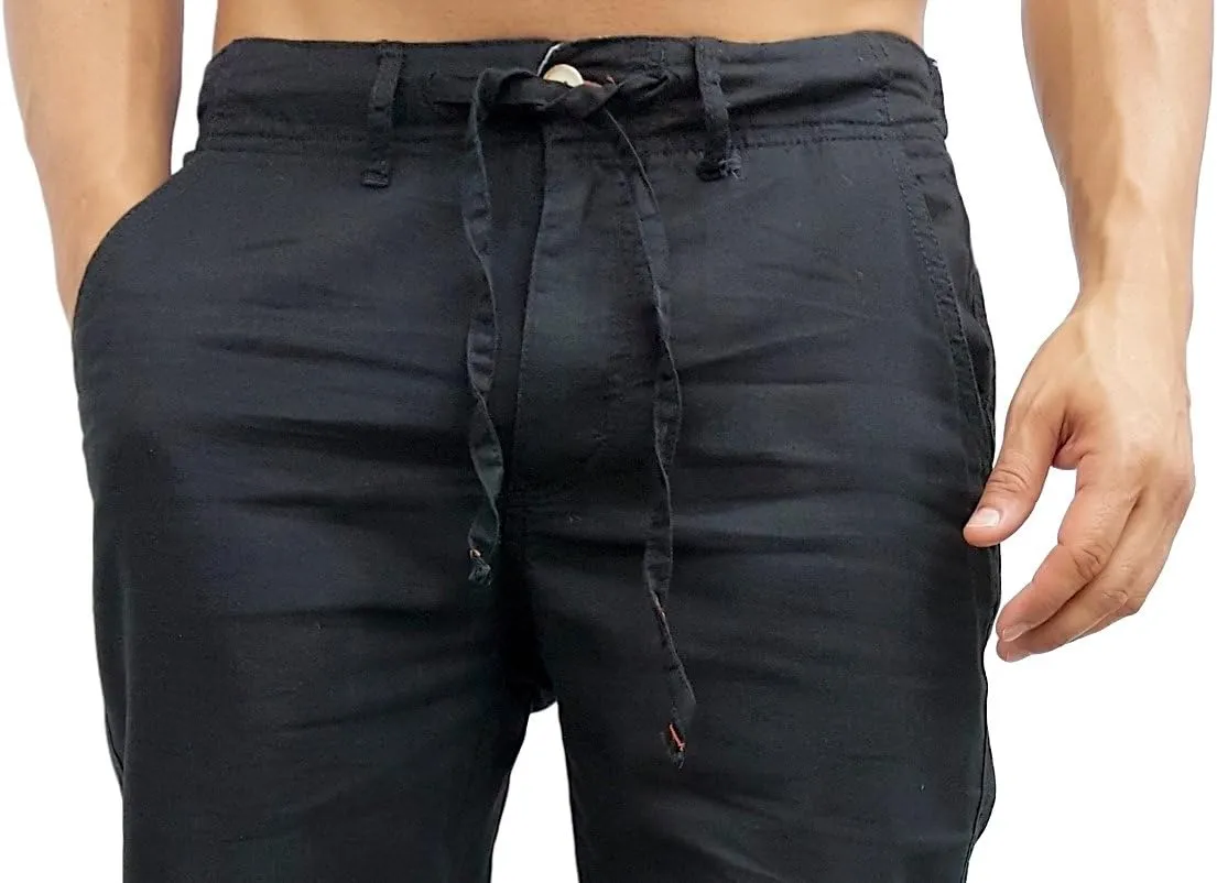 short fin Men's Drawstring Linen Pants W/Elastic Waist