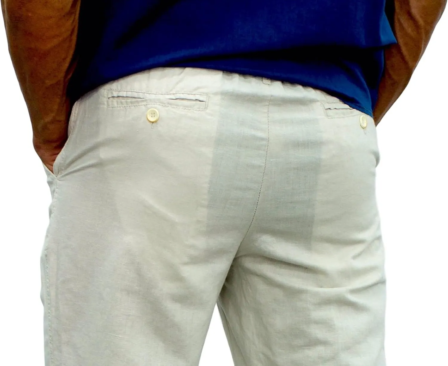 short fin Men's Drawstring Linen Pants W/Elastic Waist