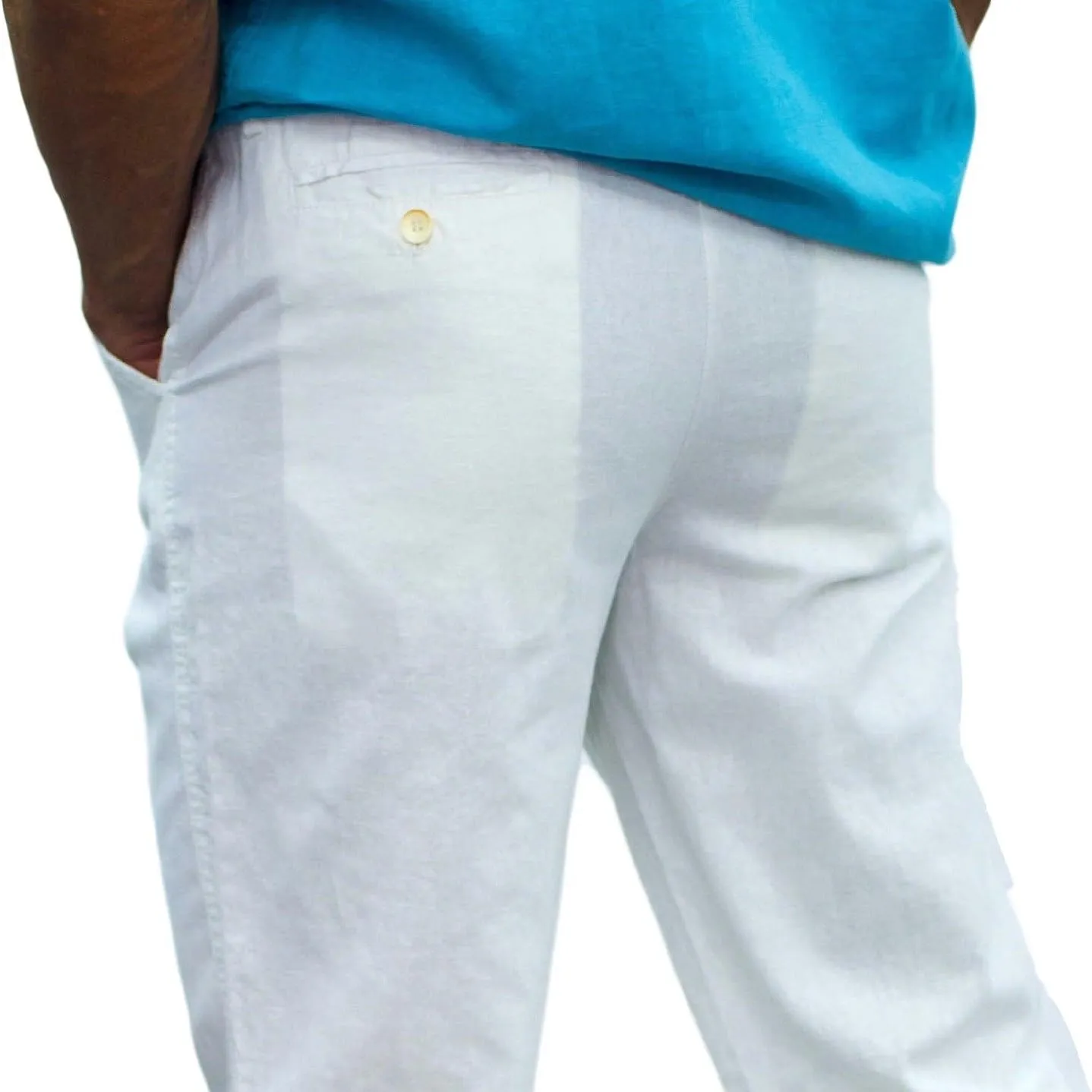 short fin Men's Drawstring Linen Pants W/Elastic Waist