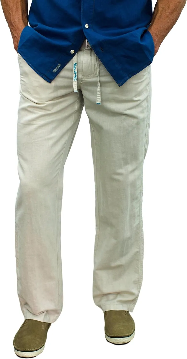 short fin Men's Drawstring Linen Pants W/Elastic Waist