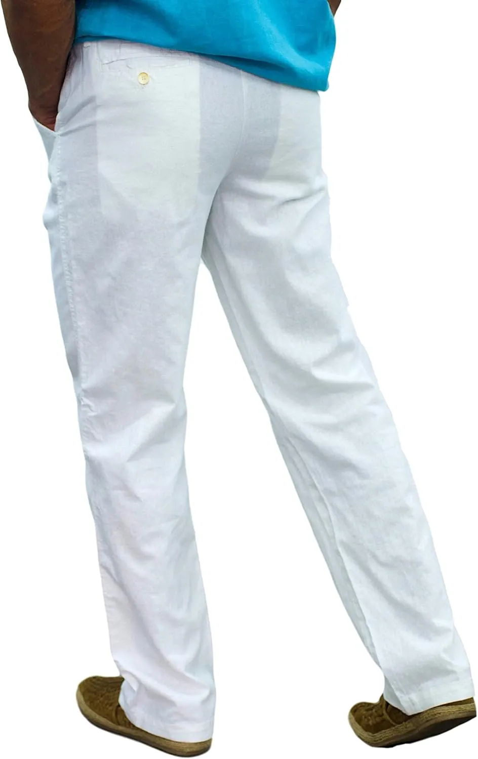 short fin Men's Drawstring Linen Pants W/Elastic Waist