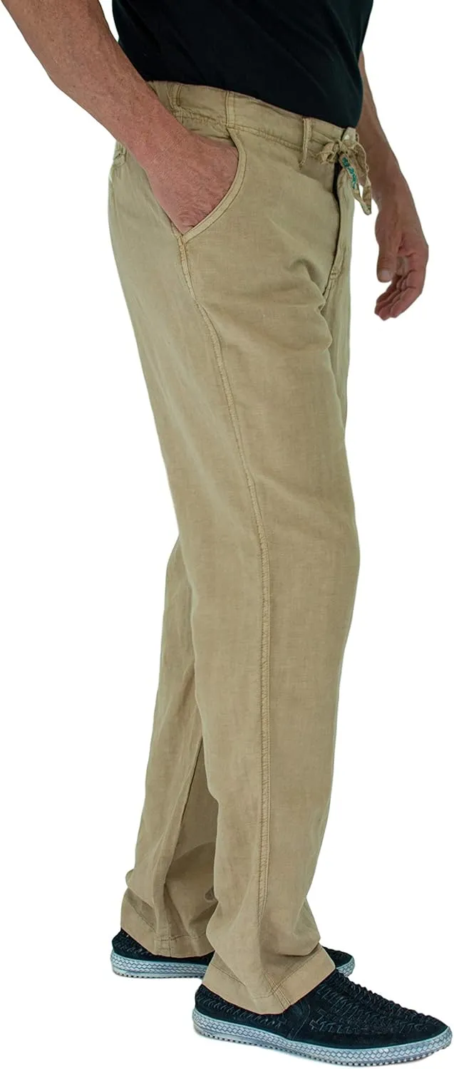 short fin Men's Drawstring Linen Pants W/Elastic Waist
