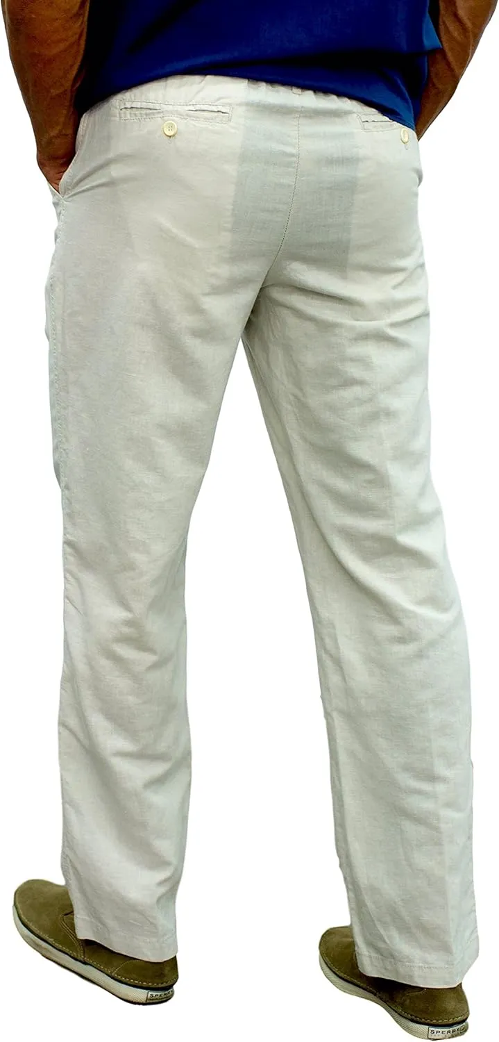 short fin Men's Drawstring Linen Pants W/Elastic Waist