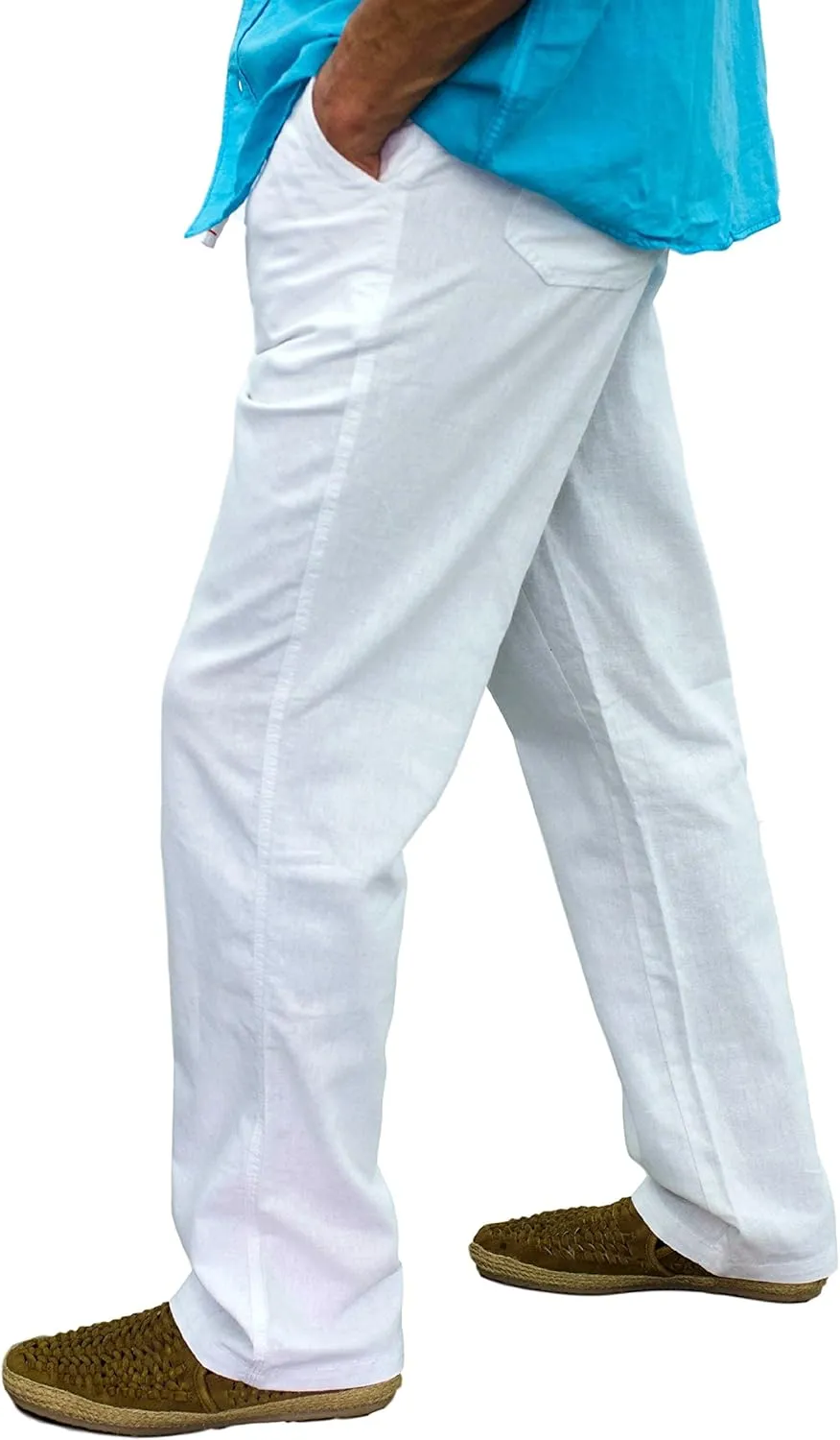 short fin Men's Drawstring Linen Pants W/Elastic Waist
