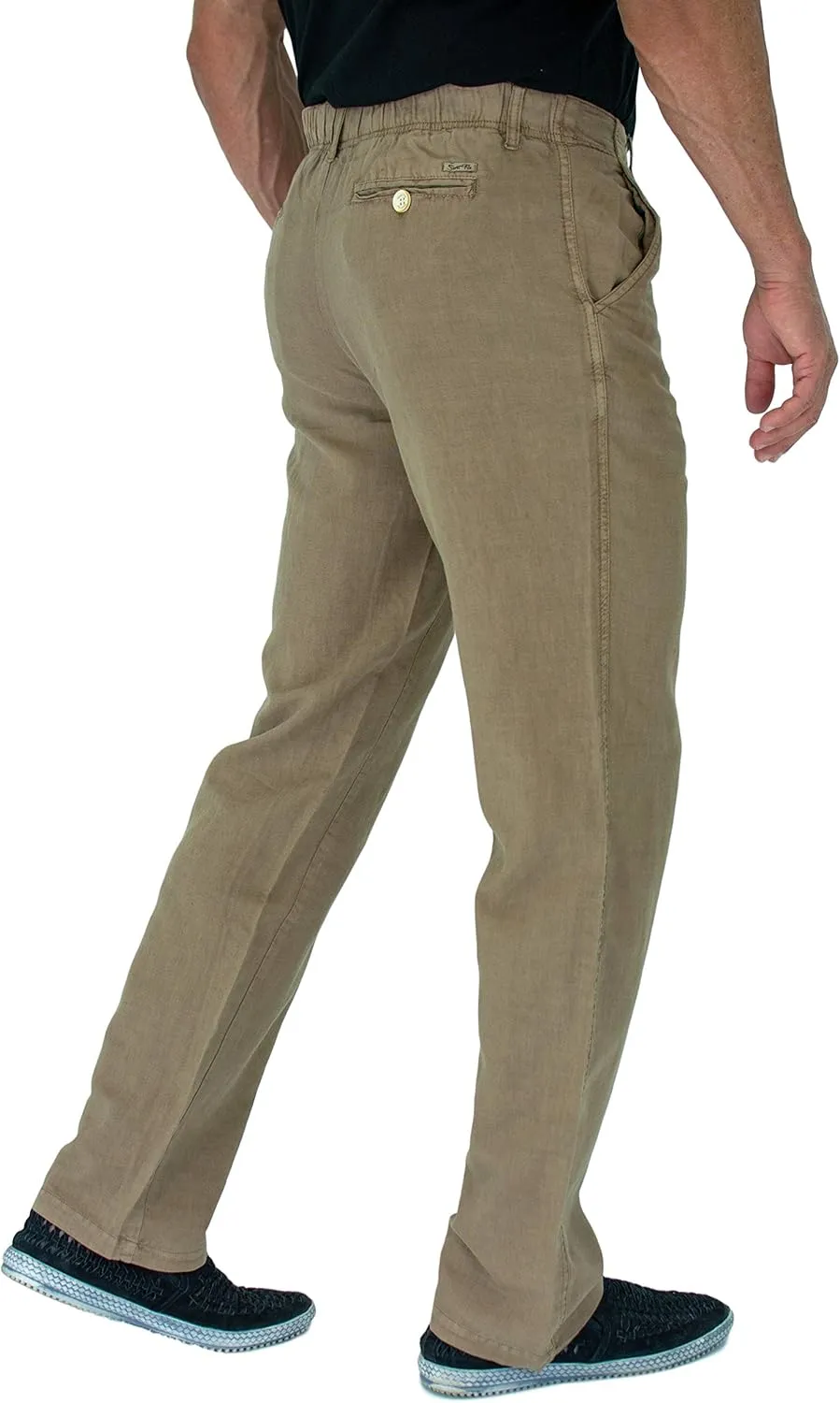 short fin Men's Drawstring Linen Pants W/Elastic Waist