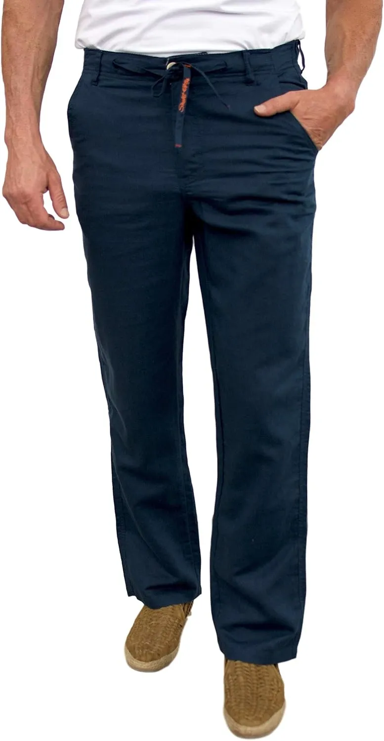 short fin Men's Drawstring Linen Pants W/Elastic Waist