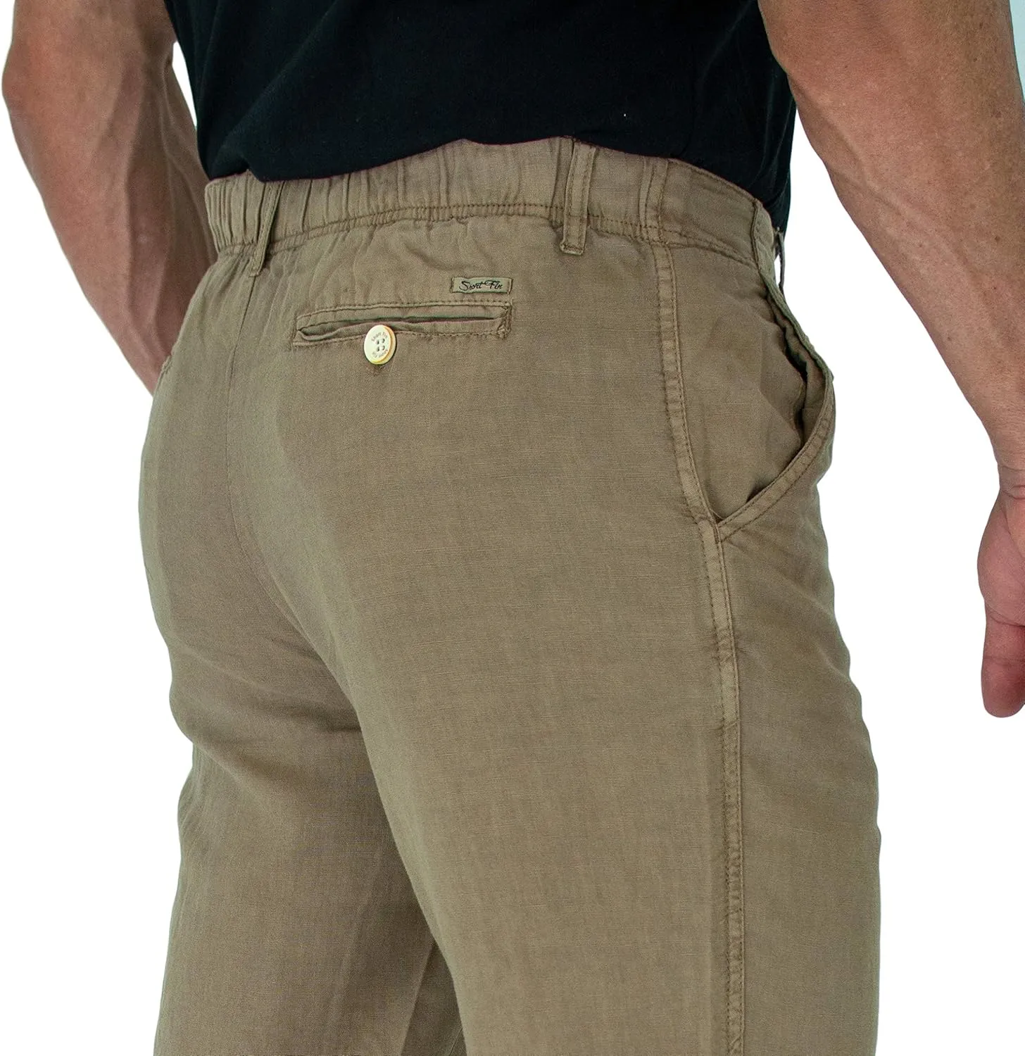 short fin Men's Drawstring Linen Pants W/Elastic Waist