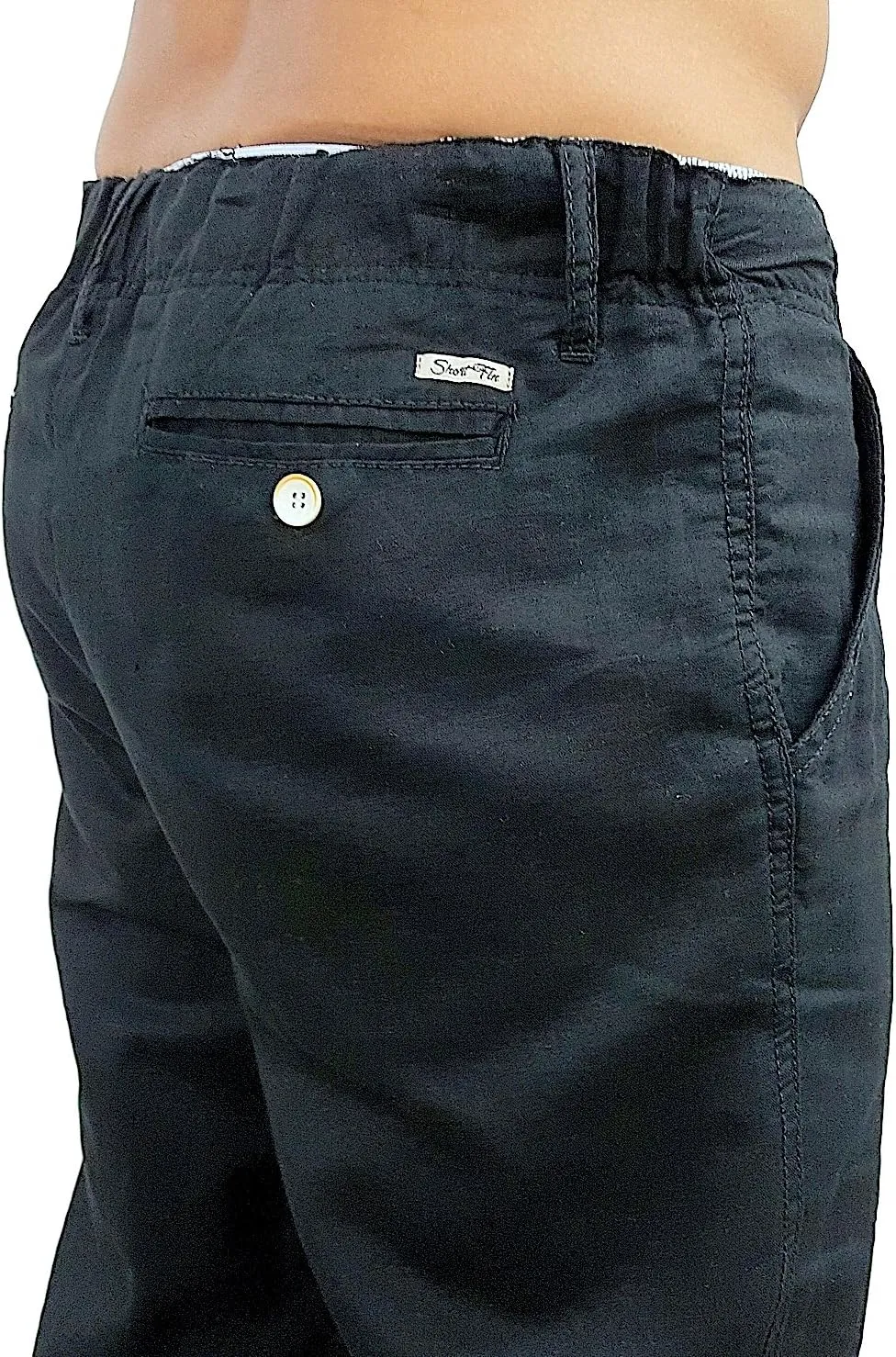 short fin Men's Drawstring Linen Pants W/Elastic Waist
