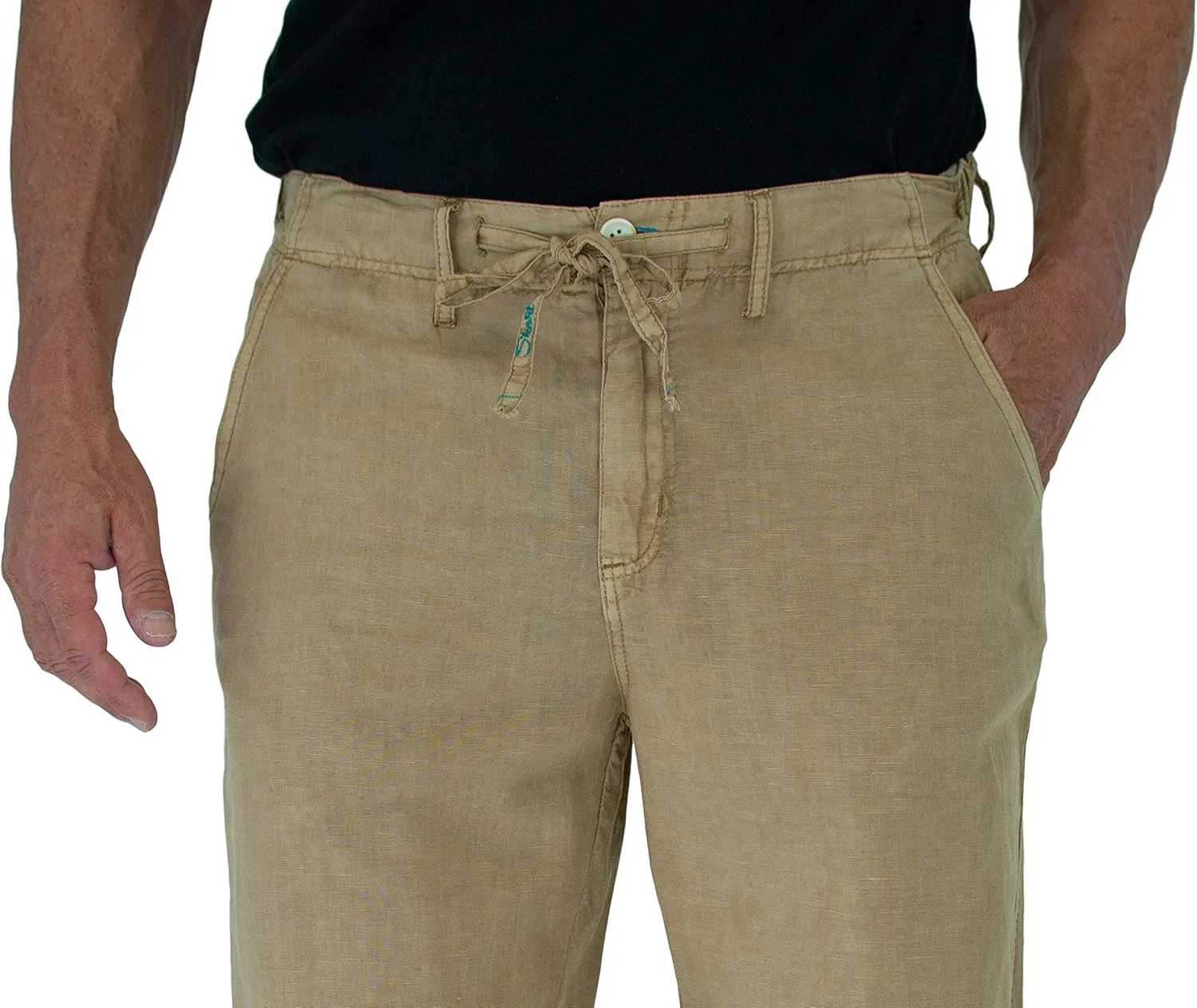 short fin Men's Drawstring Linen Pants W/Elastic Waist