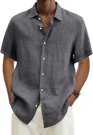 Short Sleeve Shirts for Men Hawaiian Button Down Casual Summer Western Shirts Beach Solid Tshirts Collared Neck Tops