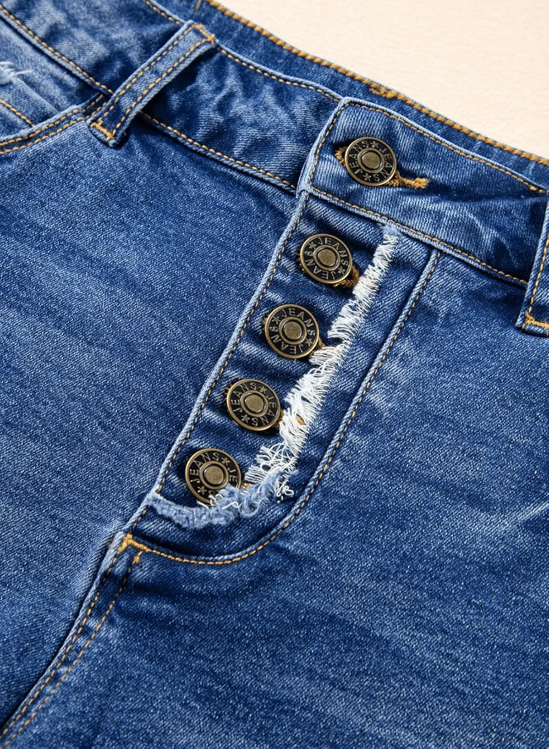 Sidefeel Women's Jean Shorts High Waisted Stretchy Raw Hem Buttoned Split Denim Shorts