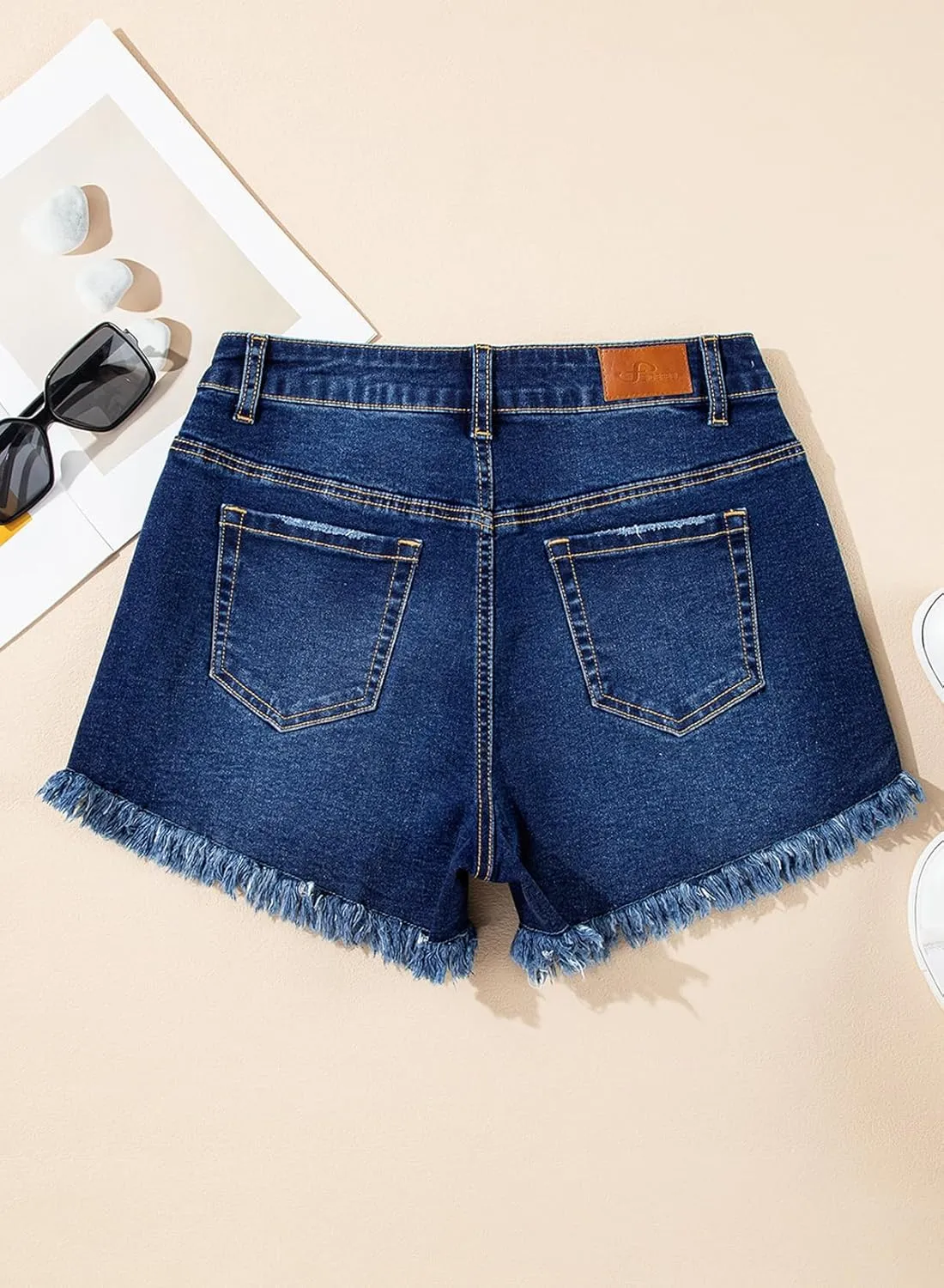 Sidefeel Women's Jean Shorts High Waisted Stretchy Raw Hem Buttoned Split Denim Shorts