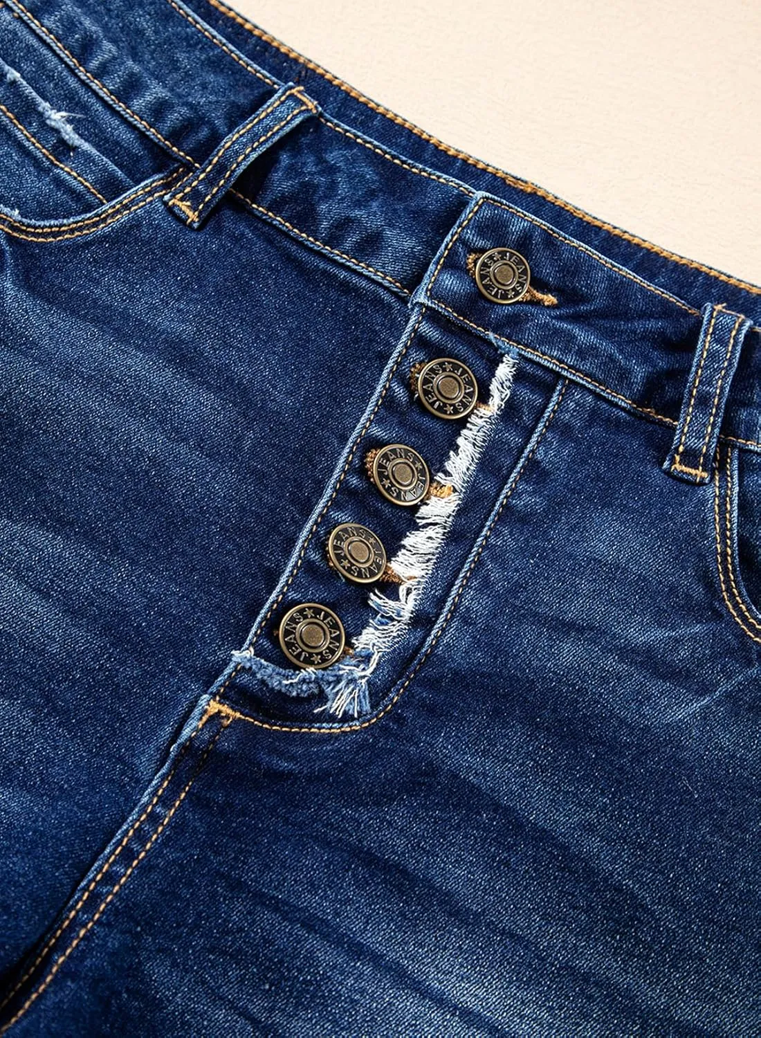 Sidefeel Women's Jean Shorts High Waisted Stretchy Raw Hem Buttoned Split Denim Shorts