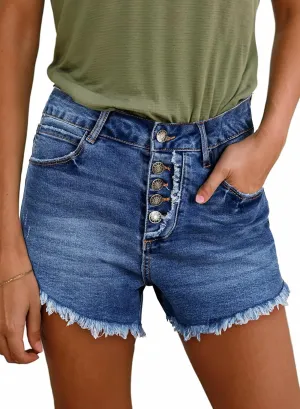 Sidefeel Women's Jean Shorts High Waisted Stretchy Raw Hem Buttoned Split Denim Shorts