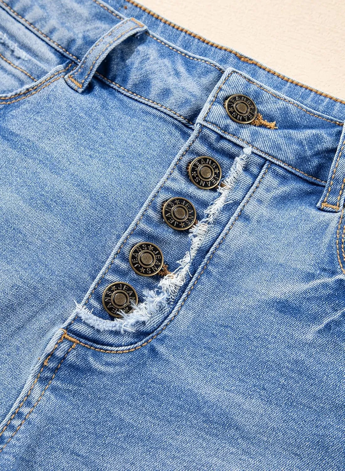 Sidefeel Women's Jean Shorts High Waisted Stretchy Raw Hem Buttoned Split Denim Shorts