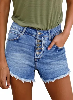 Sidefeel Women's Jean Shorts High Waisted Stretchy Raw Hem Buttoned Split Denim Shorts