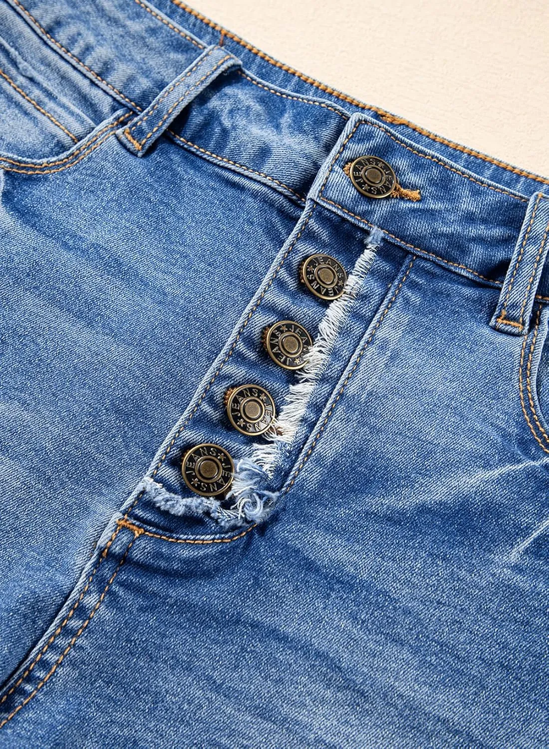 Sidefeel Women's Jean Shorts High Waisted Stretchy Raw Hem Buttoned Split Denim Shorts