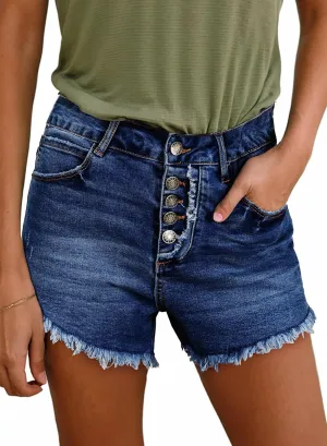 Sidefeel Women's Jean Shorts High Waisted Stretchy Raw Hem Buttoned Split Denim Shorts