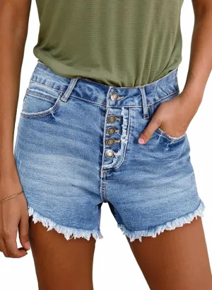 Sidefeel Women's Jean Shorts High Waisted Stretchy Raw Hem Buttoned Split Denim Shorts
