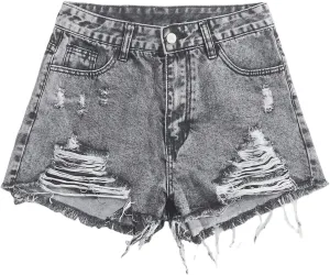SOLY HUX Women's Ripped Raw Hem Jean Shorts Vintage High Waisted Denim Shorts Streetwear