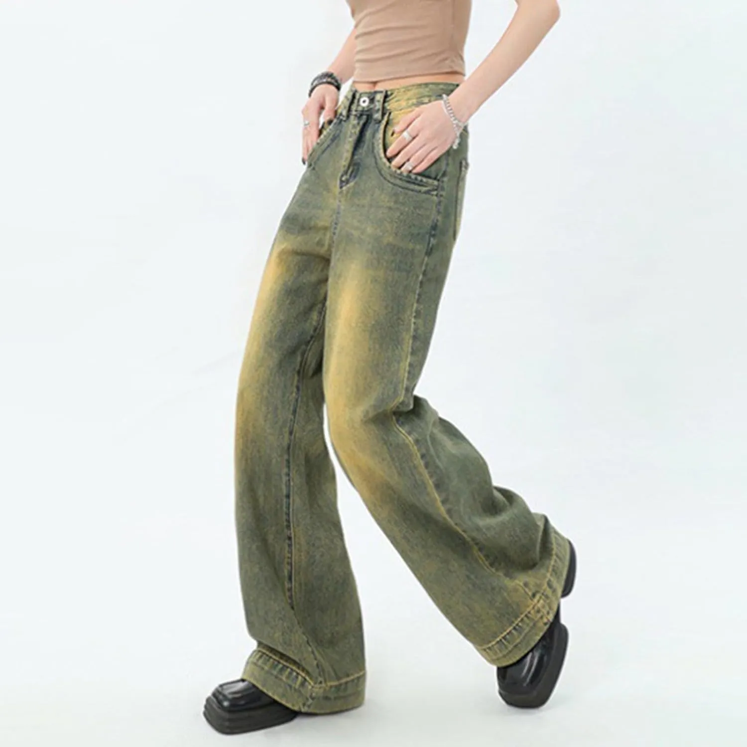 Straight Leg Jeans for Women High Waisted Frayed Baggy Pants Raw Hem Loose Floor Length Wide Leg Boyfriends Jeans