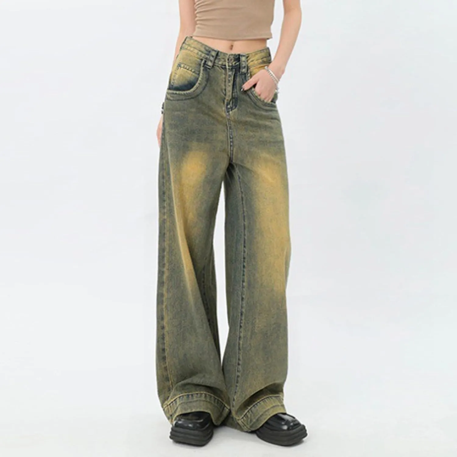 Straight Leg Jeans for Women High Waisted Frayed Baggy Pants Raw Hem Loose Floor Length Wide Leg Boyfriends Jeans