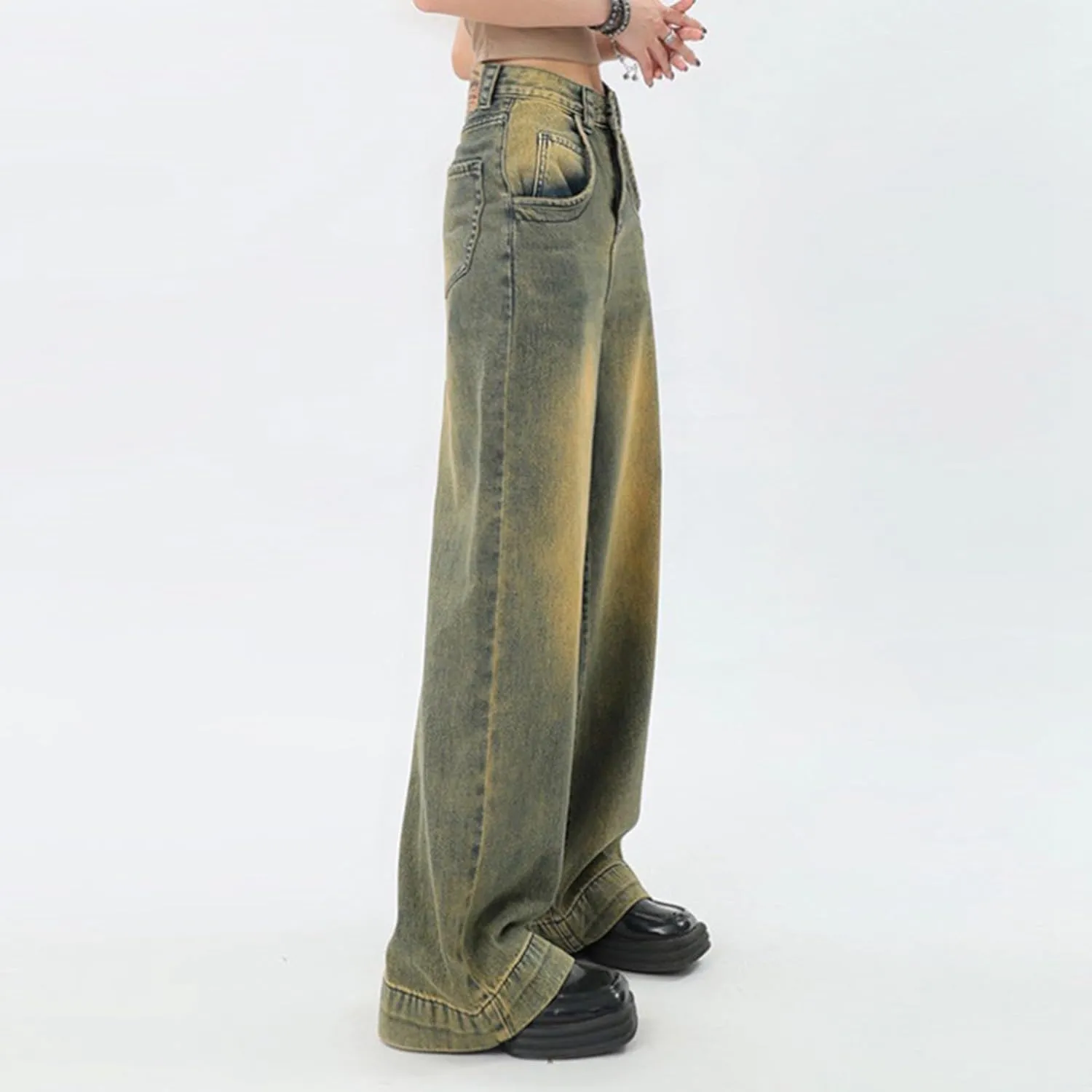 Straight Leg Jeans for Women High Waisted Frayed Baggy Pants Raw Hem Loose Floor Length Wide Leg Boyfriends Jeans