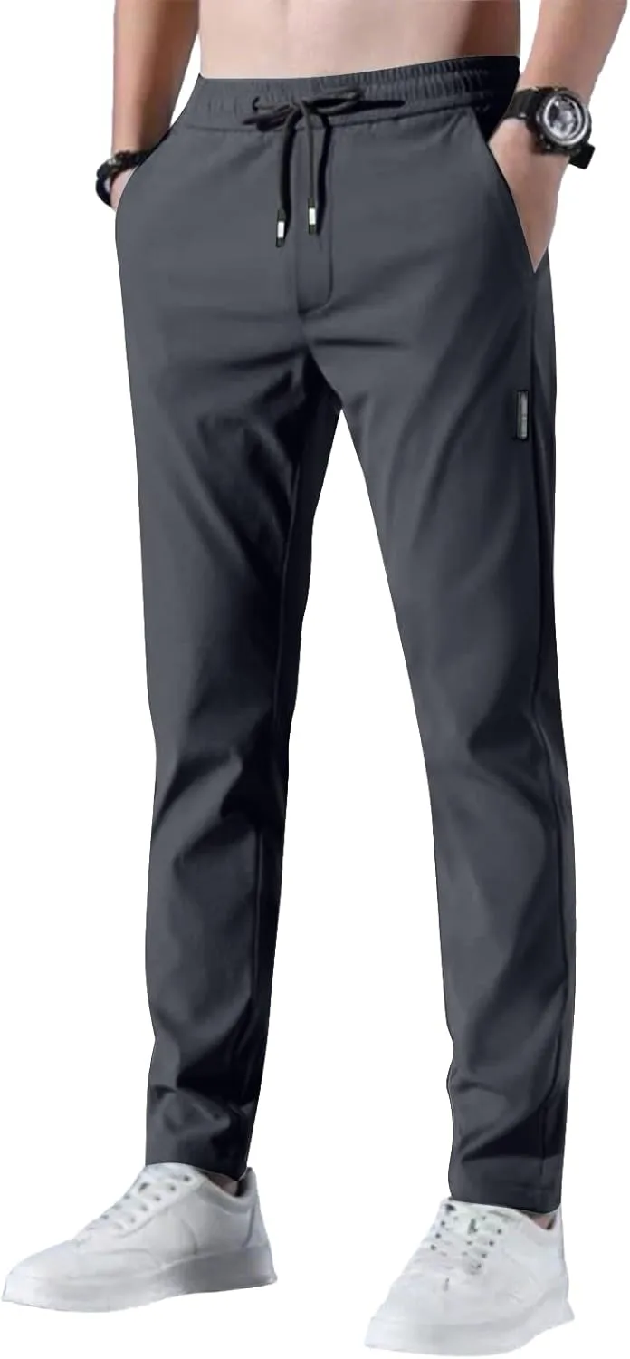 Stretch Active Pants for Men Elastic Waist Work Pants Stretch Flex Lightweight Hiking Glide Pants Athletic Joggers