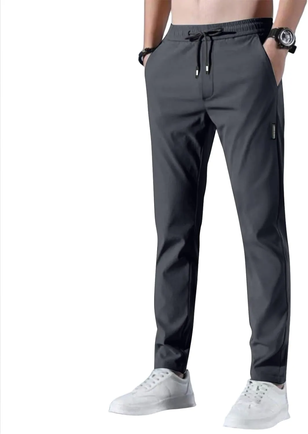 Stretch Active Pants for Men Elastic Waist Work Pants Stretch Flex Lightweight Hiking Glide Pants Athletic Joggers