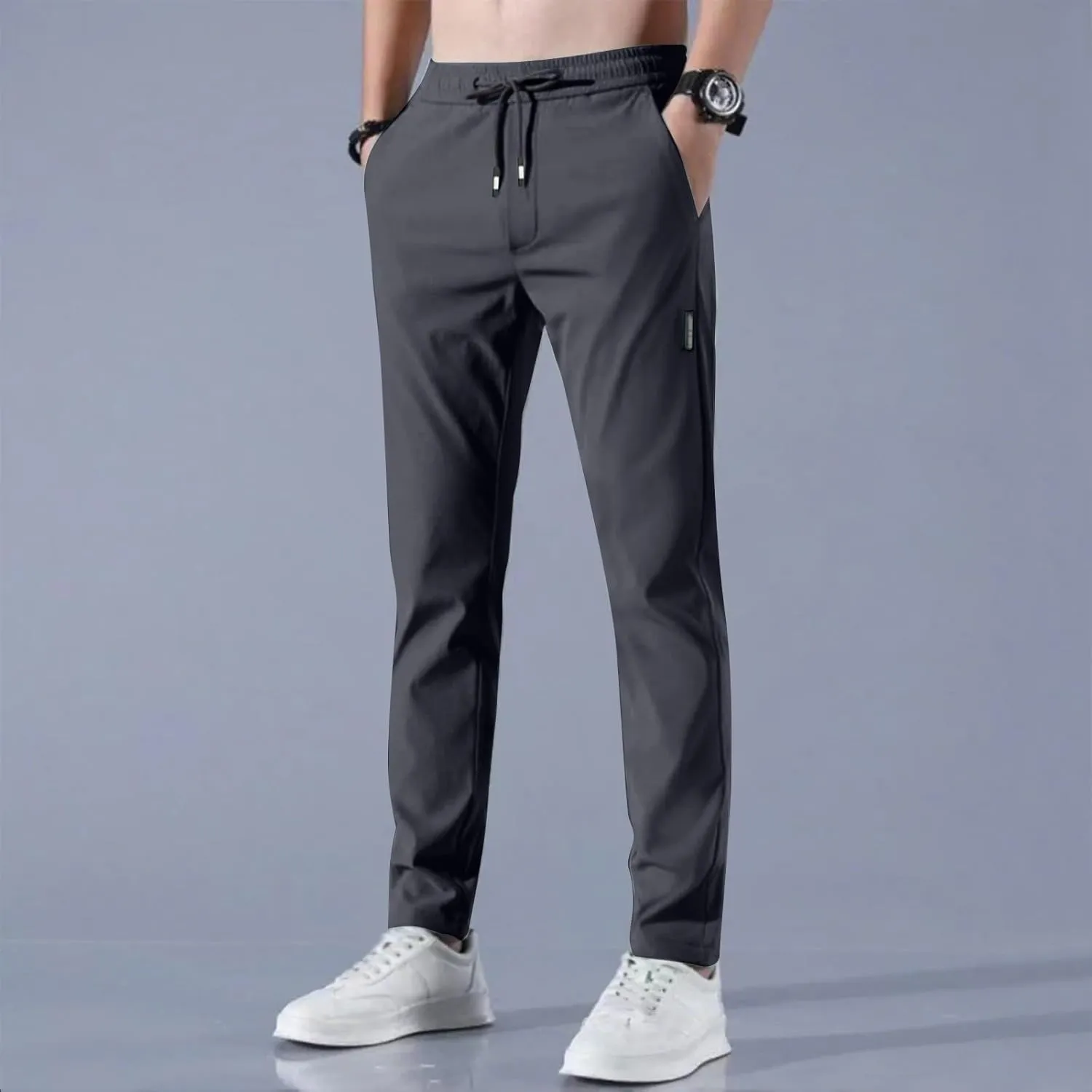 Stretch Active Pants for Men Elastic Waist Work Pants Stretch Flex Lightweight Hiking Glide Pants Athletic Joggers