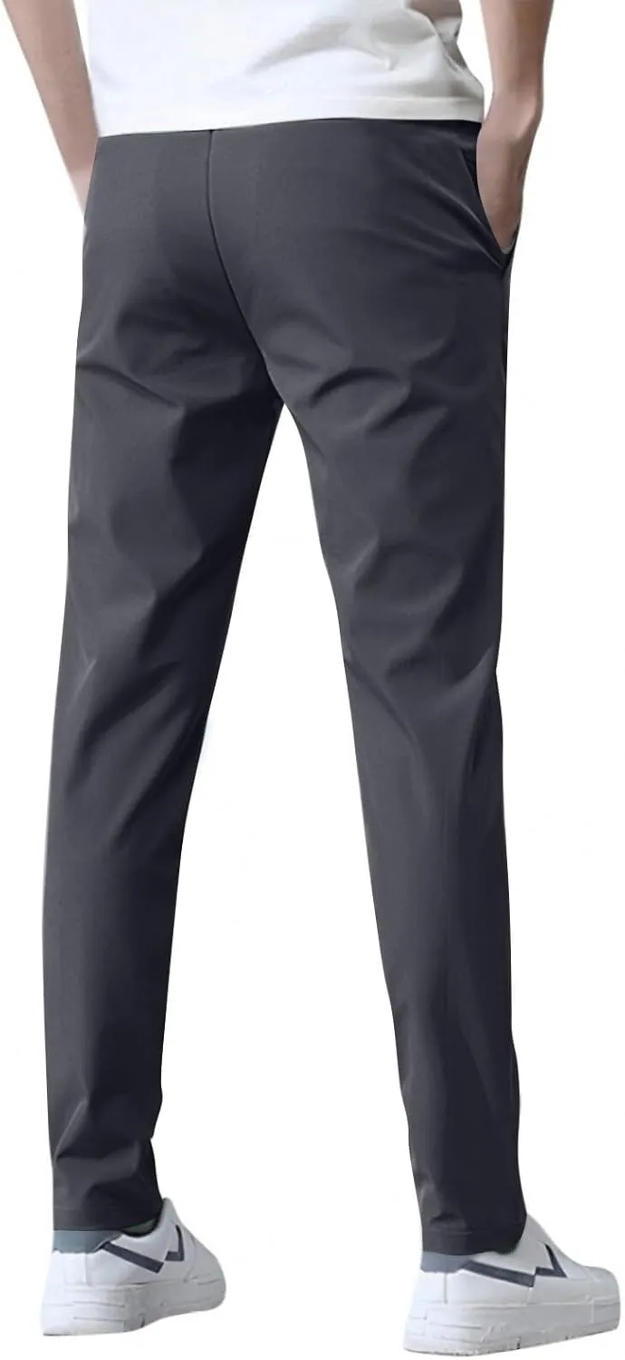 Stretch Active Pants for Men Elastic Waist Work Pants Stretch Flex Lightweight Hiking Glide Pants Athletic Joggers