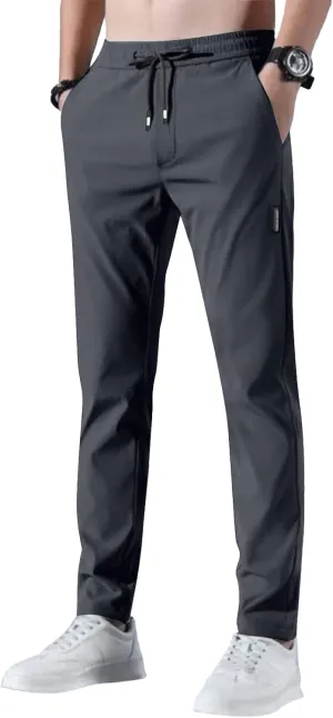 Stretch Active Pants for Men Elastic Waist Work Pants Stretch Flex Lightweight Hiking Glide Pants Athletic Joggers