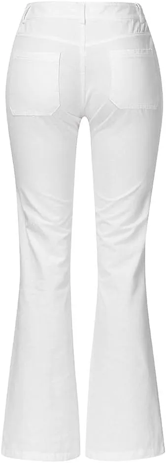 Stretchy Bell Bottoms Jeans Classic High Waist Destroyed Raw Hem Bootcut Flared Denim Pants Plus Size