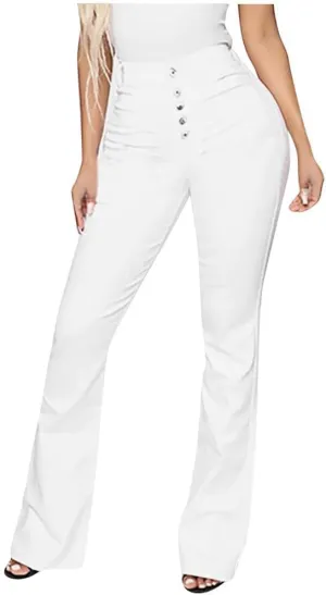 Stretchy Bell Bottoms Jeans Classic High Waist Destroyed Raw Hem Bootcut Flared Denim Pants Plus Size