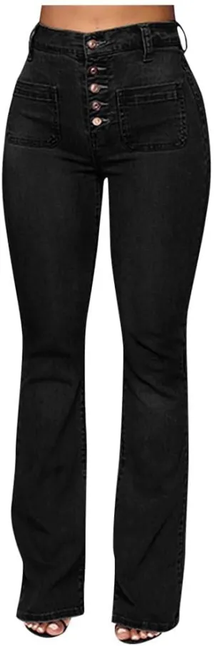 Stretchy Bell Bottoms Jeans Classic High Waist Destroyed Raw Hem Bootcut Flared Denim Pants Plus Size