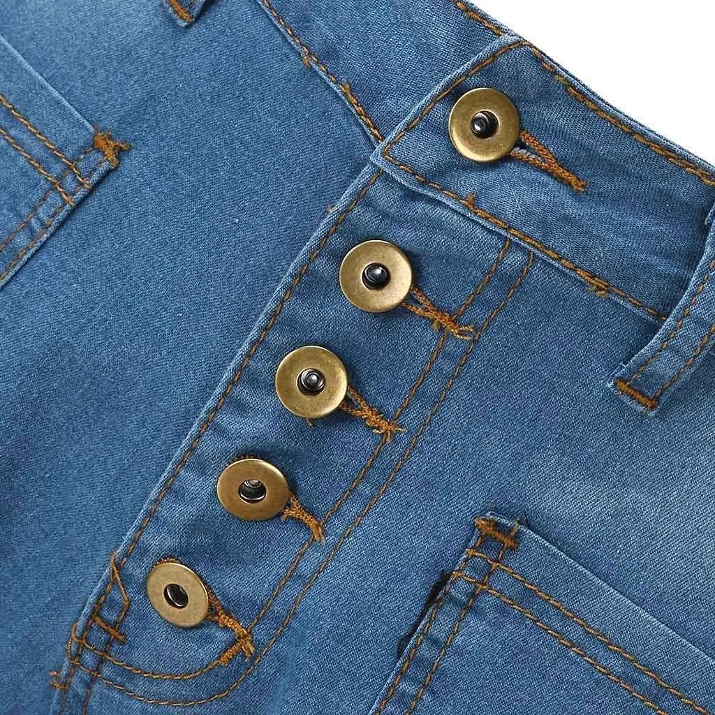 Stretchy Bell Bottoms Jeans Classic High Waist Destroyed Raw Hem Bootcut Flared Denim Pants Plus Size