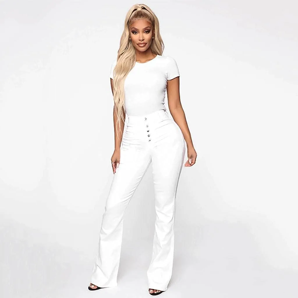 Stretchy Bell Bottoms Jeans Classic High Waist Destroyed Raw Hem Bootcut Flared Denim Pants Plus Size