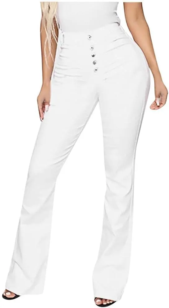 Stretchy Bell Bottoms Jeans Classic High Waist Destroyed Raw Hem Bootcut Flared Denim Pants Plus Size