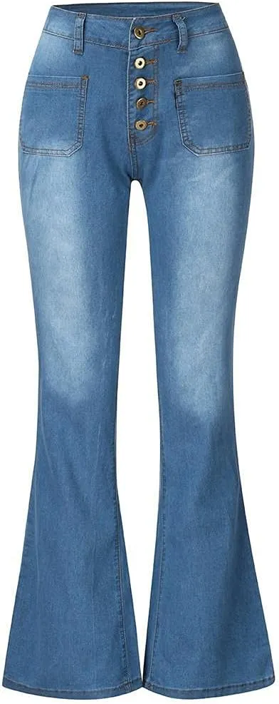 Stretchy Bell Bottoms Jeans Classic High Waist Destroyed Raw Hem Bootcut Flared Denim Pants Plus Size