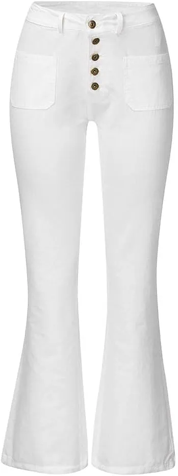 Stretchy Bell Bottoms Jeans Classic High Waist Destroyed Raw Hem Bootcut Flared Denim Pants Plus Size