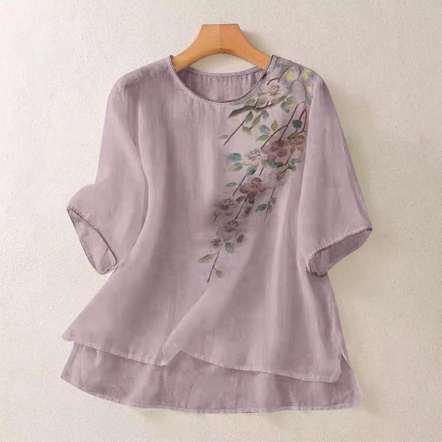 Summer Mexican Embroidered Shirts Women's Peasant Tops Loose Cotton Linen Short Sleeve Bohemian Blouses Tees