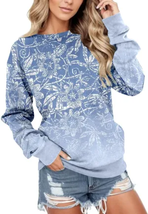 Sweatshirt for Women Crewneck Pullover with Pocket Loose Fit Print Long Sleeve Top Drop Shoulder Jumper Fleece Jersey Graphic