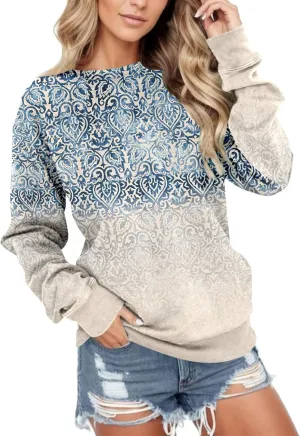 Sweatshirt for Women Crewneck Pullover with Pocket Loose Fit Print Long Sleeve Top Drop Shoulder Jumper Fleece Jersey Graphic
